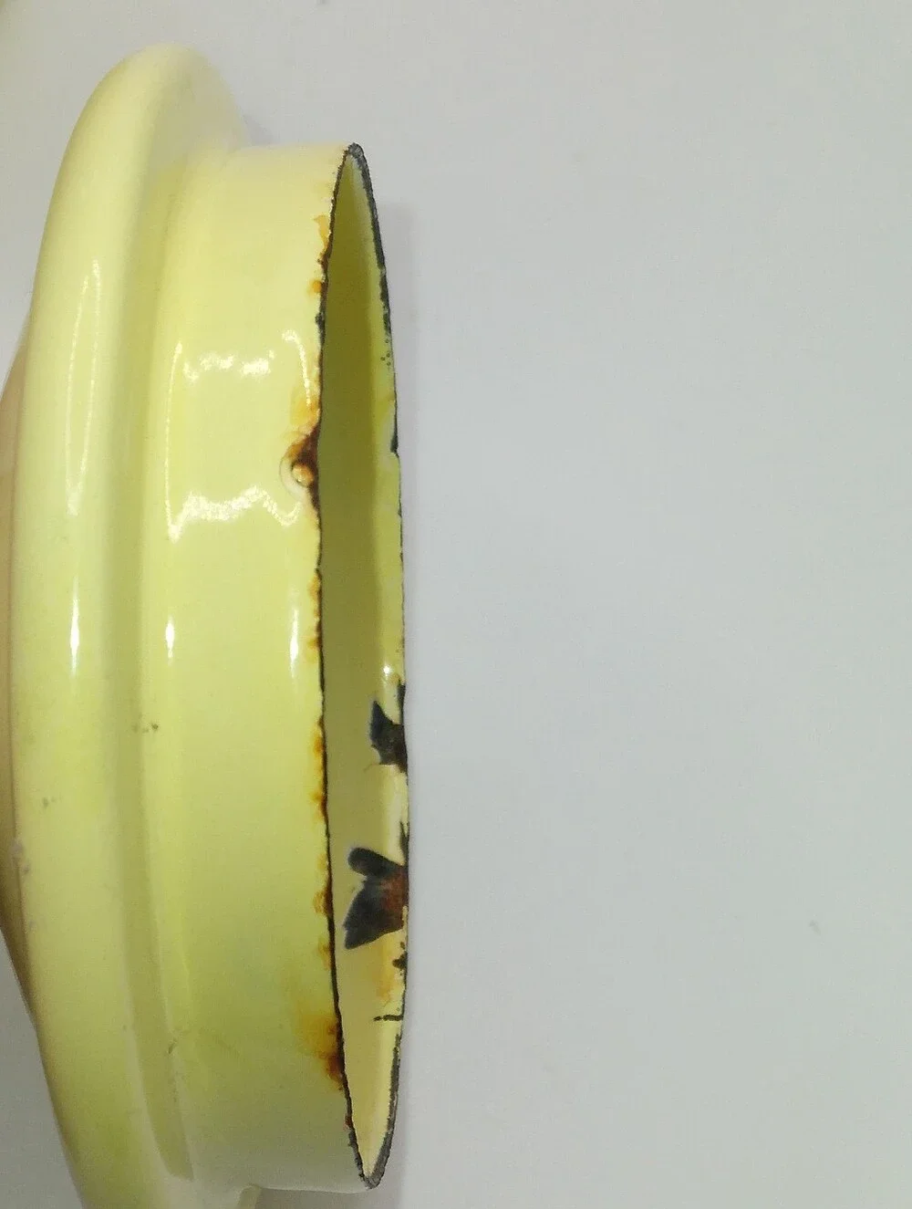 Vintage Yellow Enamelware Coffee Pot, 6 Inches, Bakelite Knob, Black Trim, READ